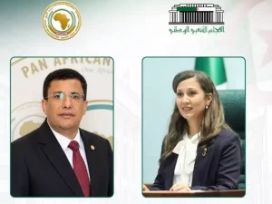 Le président du parlement Africain Fateh Boutbig, félicite Khalida Boufedech pour son élection à la présidence de l’APN
